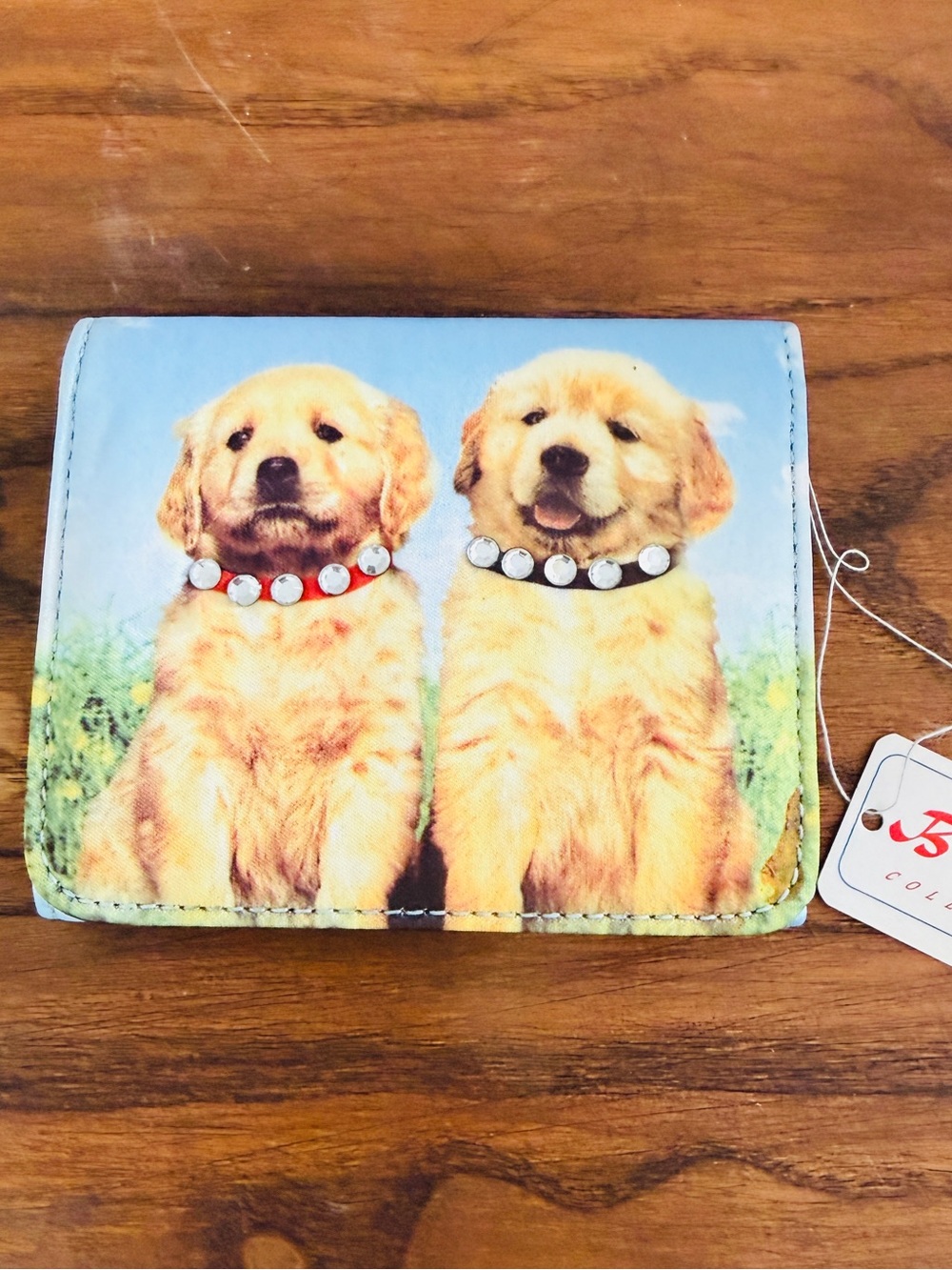 Blue Puppy Print Wallet with Crystal Collar Accents